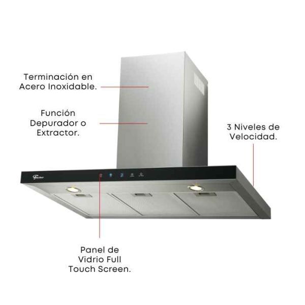 Imagen de CAMPANA FISCHER PARED 90CM INFINITY TOUCH NEGRO